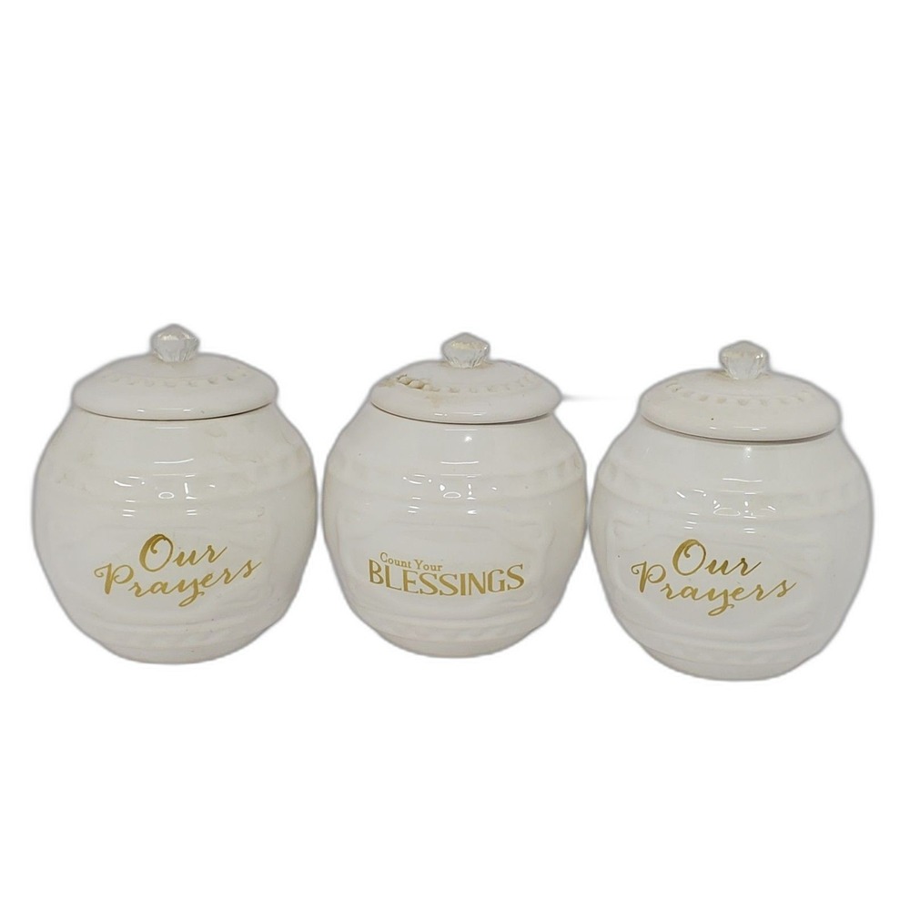 Set Of 3 Ceramic Count Your Blessing Jars And Our Prayers App. 3-4" Tall